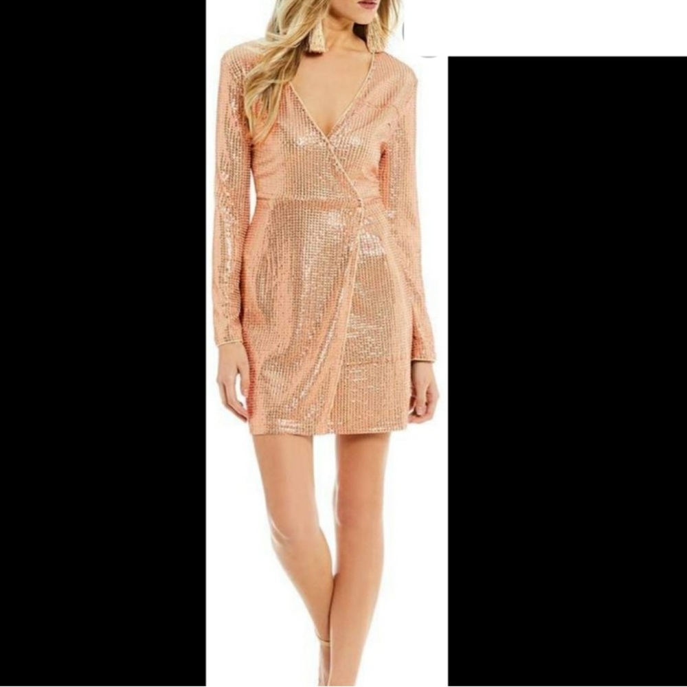 Gianni Bini Gold Long Sleeve V-Neck Bodycon Dress